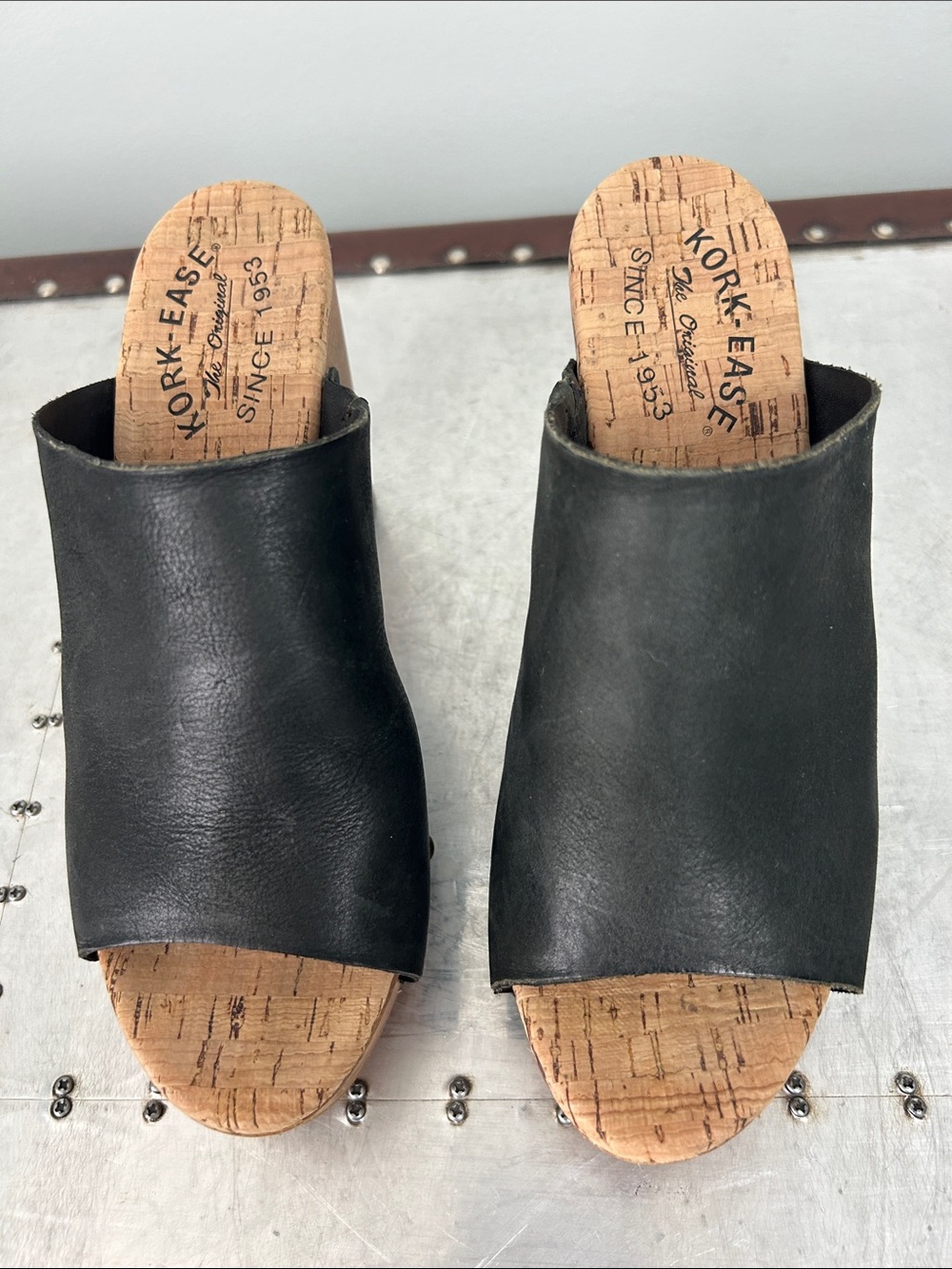 Kork-Ease Women's Black Leather Cork Slide Mules